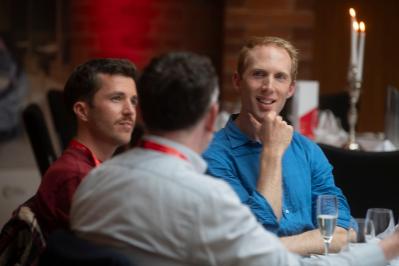 three men talking
